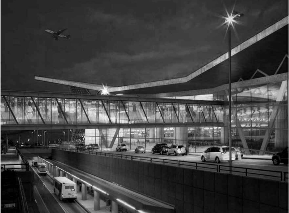 Drop-off and departures bridge at night