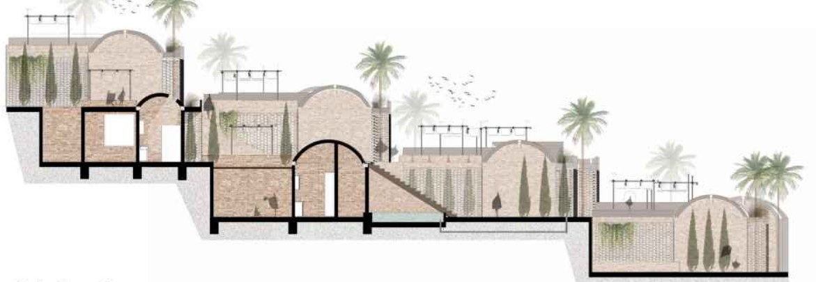Longitudinal section through the terraced housing