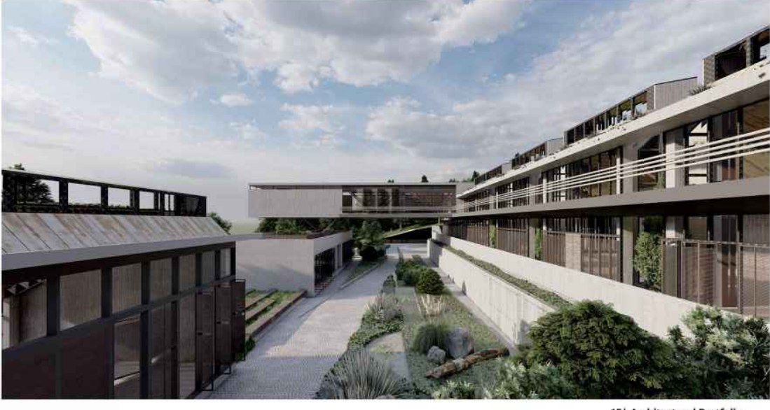 Walkway between the residential wing and the fabrication lab