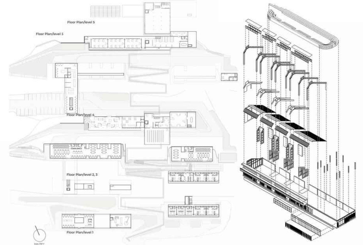 Floor plans and exploded axonometric